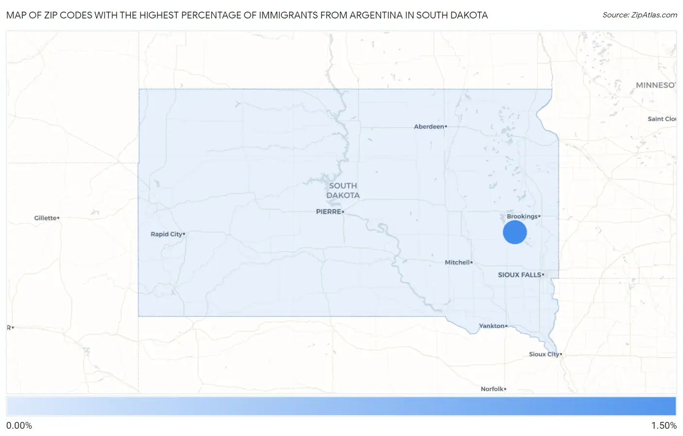 Zip Codes with the Highest Percentage of Immigrants from Argentina in South Dakota Map