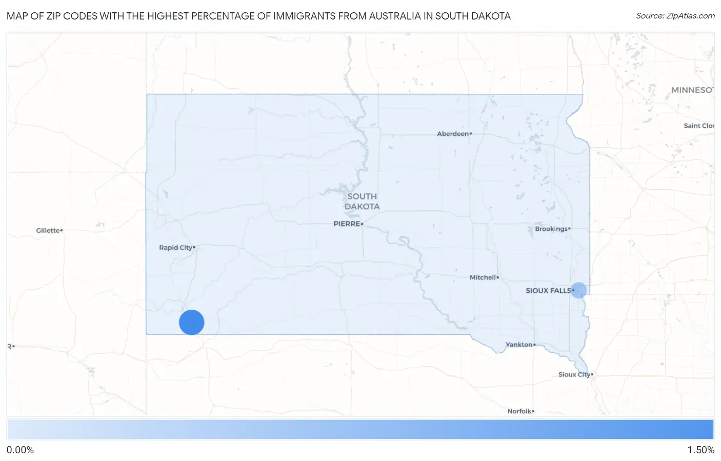 Zip Codes with the Highest Percentage of Immigrants from Australia in South Dakota Map