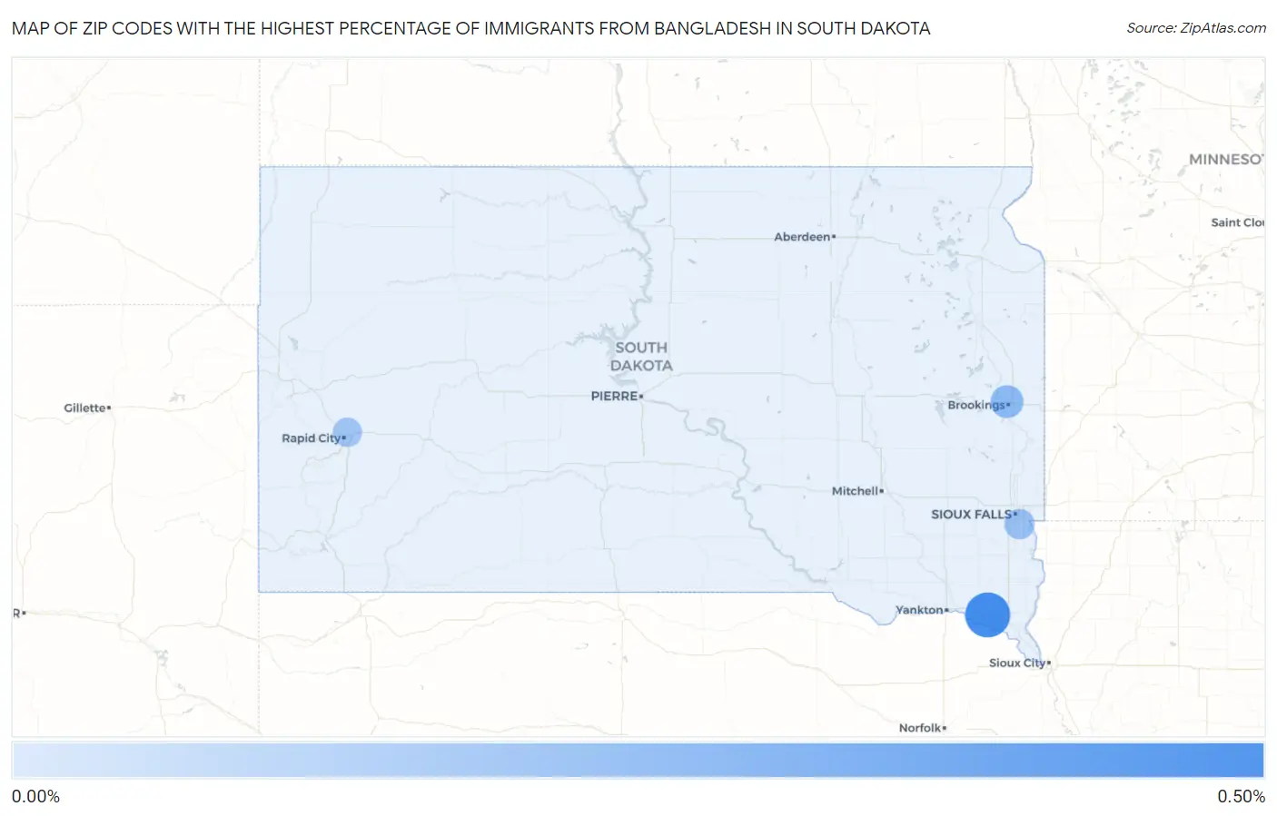 Zip Codes with the Highest Percentage of Immigrants from Bangladesh in South Dakota Map