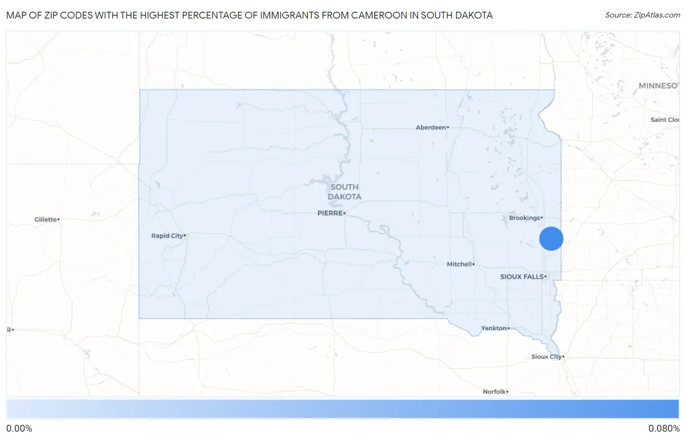 Zip Codes with the Highest Percentage of Immigrants from Cameroon in South Dakota Map