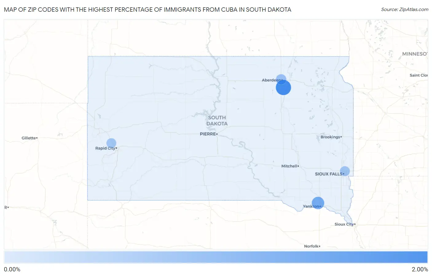 Zip Codes with the Highest Percentage of Immigrants from Cuba in South Dakota Map