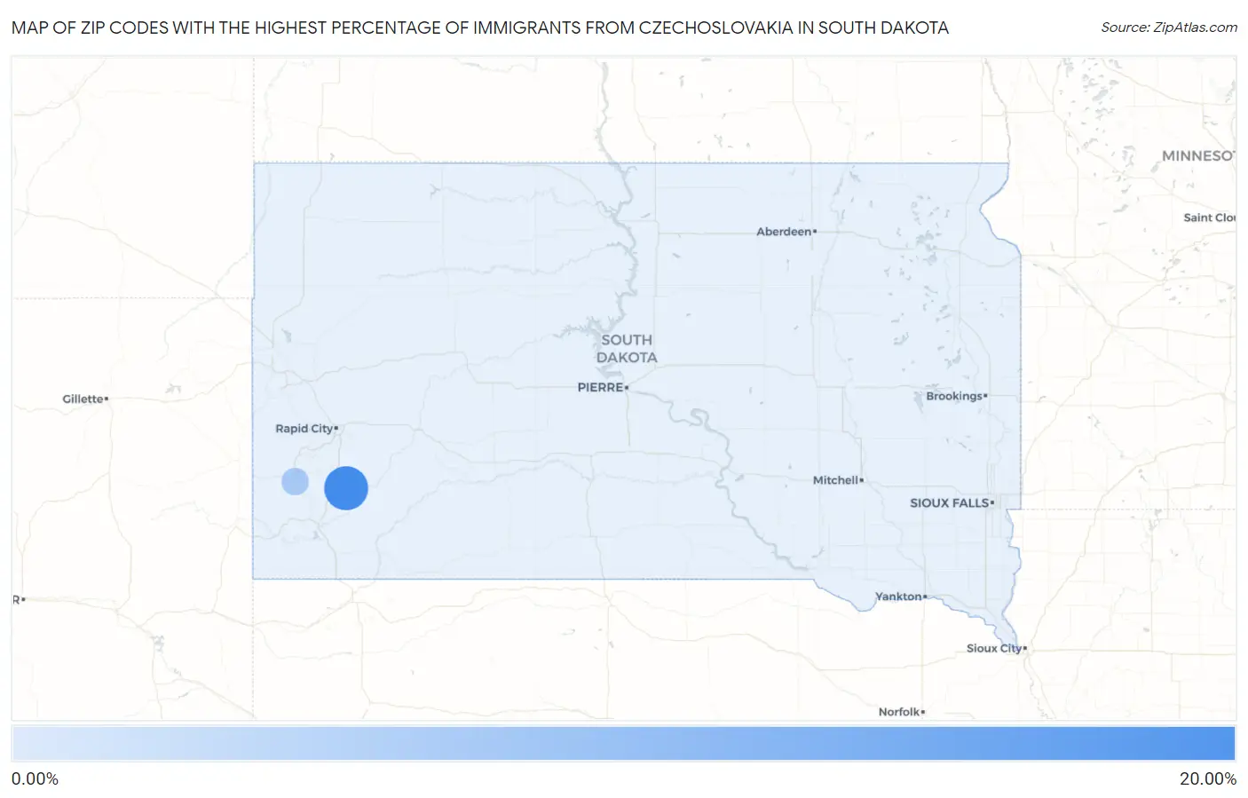 Zip Codes with the Highest Percentage of Immigrants from Czechoslovakia in South Dakota Map