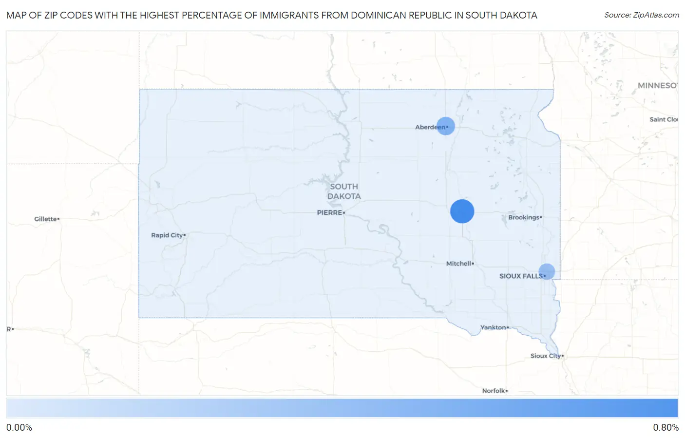 Zip Codes with the Highest Percentage of Immigrants from Dominican Republic in South Dakota Map