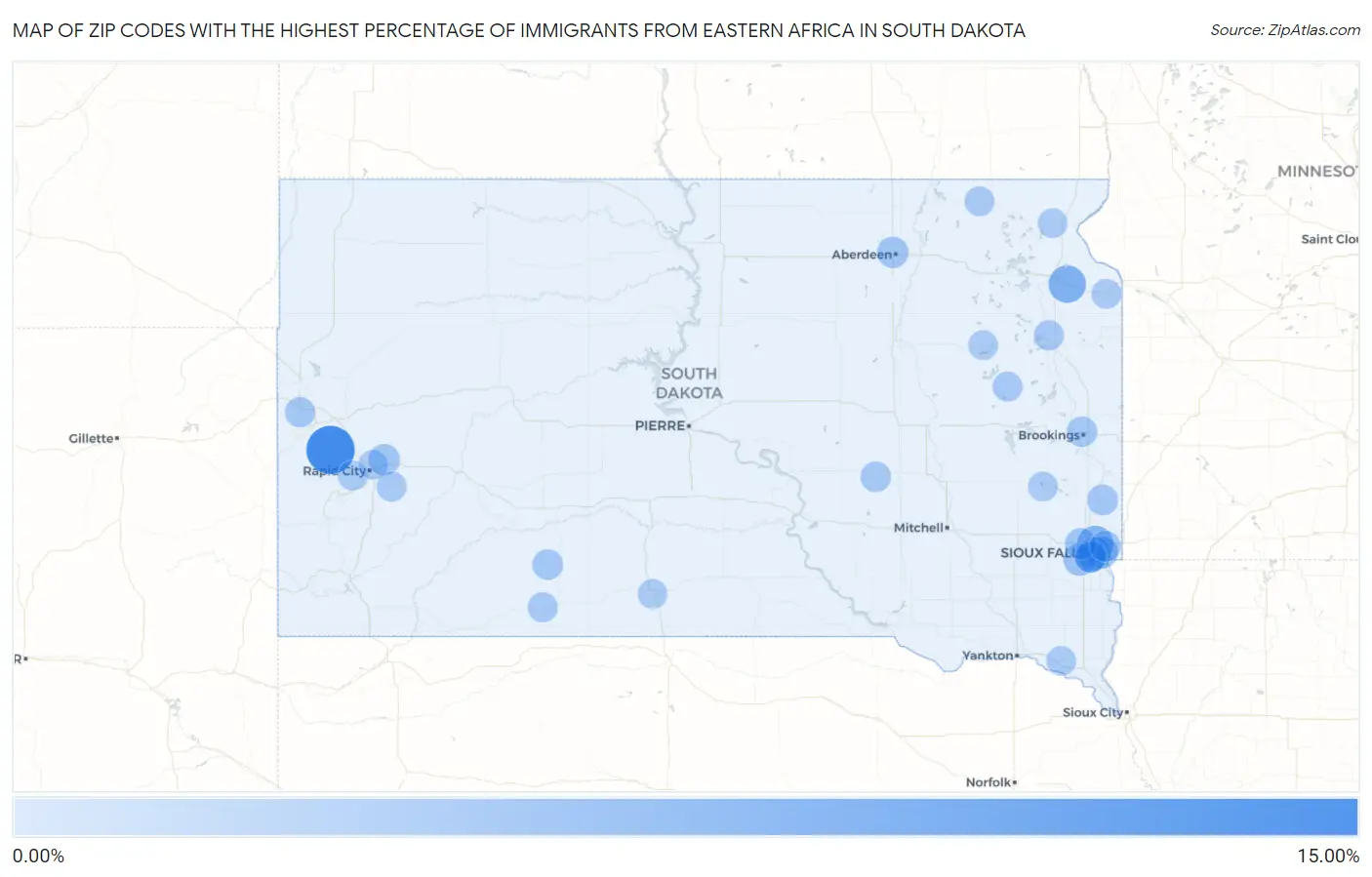Zip Codes with the Highest Percentage of Immigrants from Eastern Africa in South Dakota Map