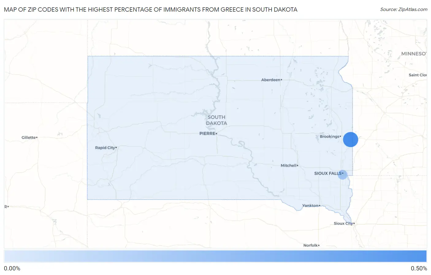 Zip Codes with the Highest Percentage of Immigrants from Greece in South Dakota Map