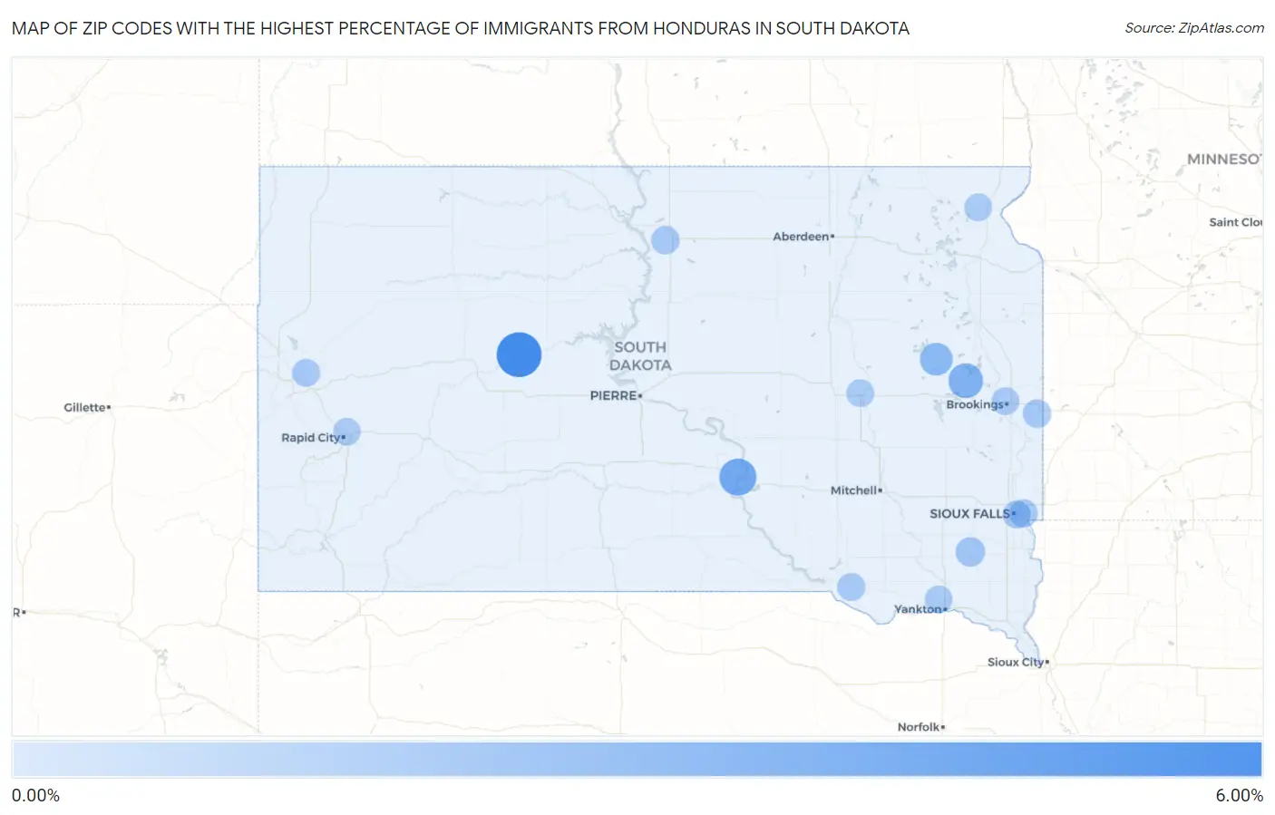 Zip Codes with the Highest Percentage of Immigrants from Honduras in South Dakota Map