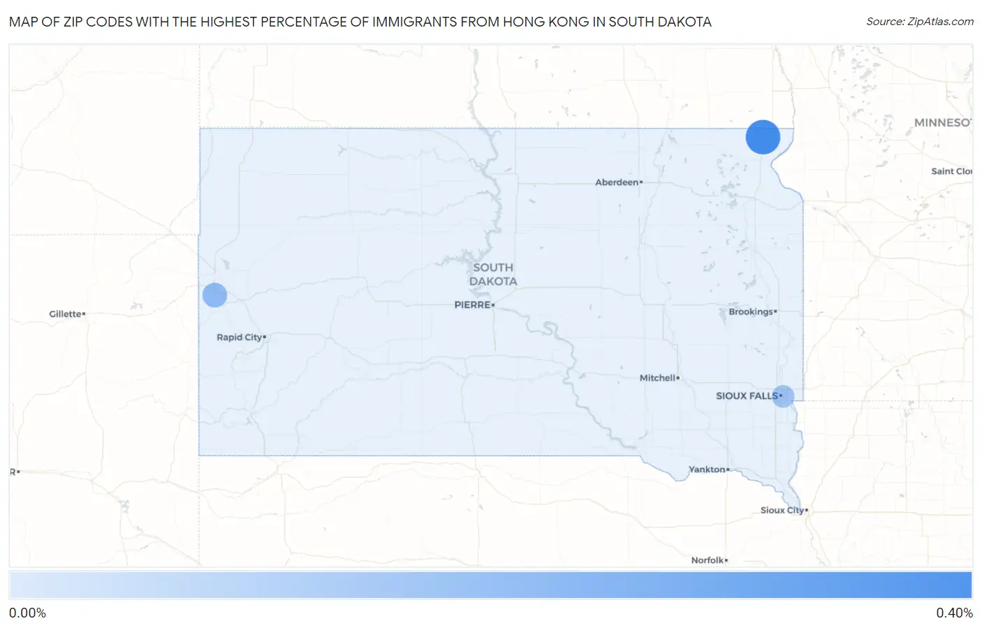 Zip Codes with the Highest Percentage of Immigrants from Hong Kong in South Dakota Map