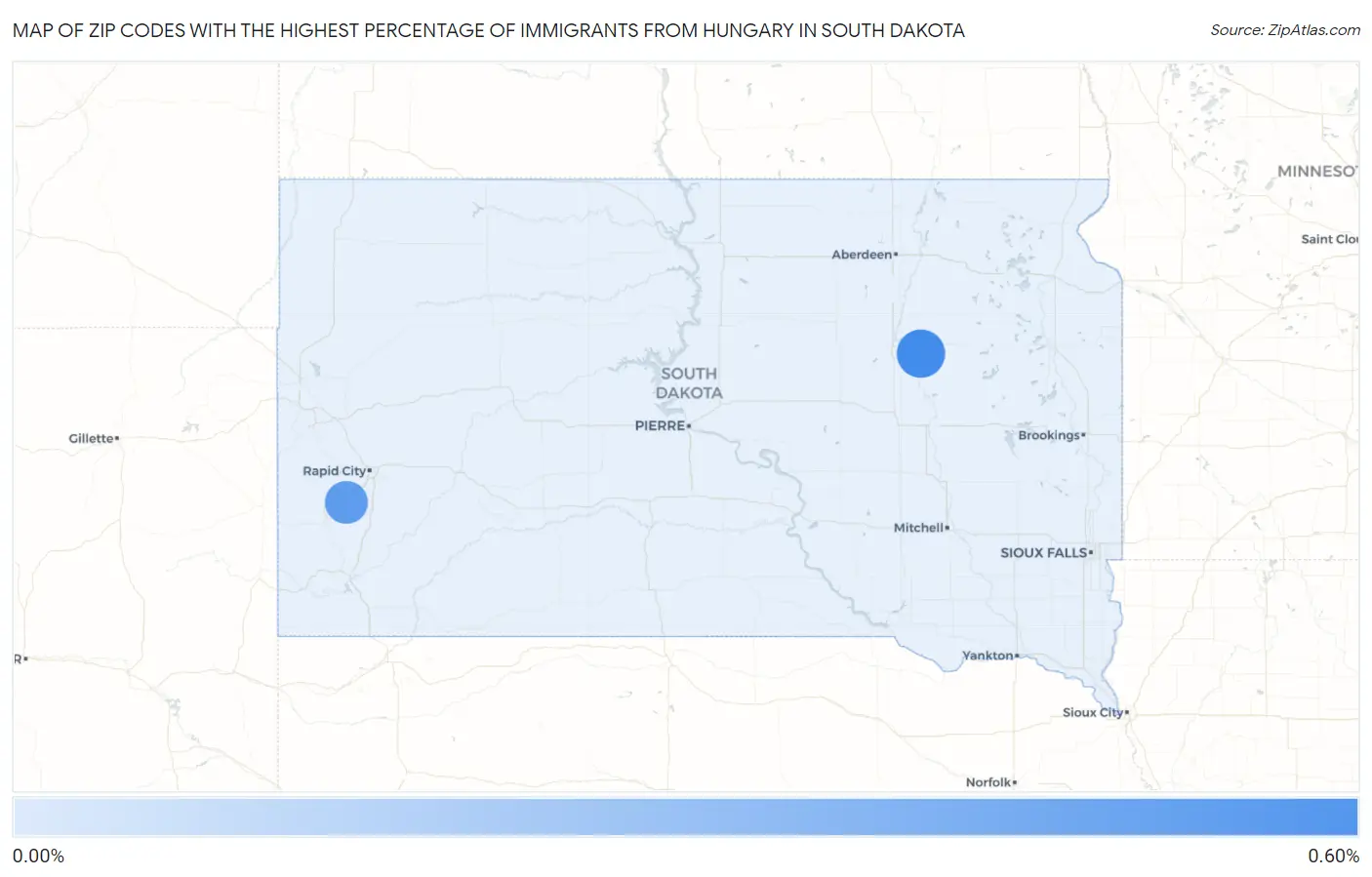 Zip Codes with the Highest Percentage of Immigrants from Hungary in South Dakota Map