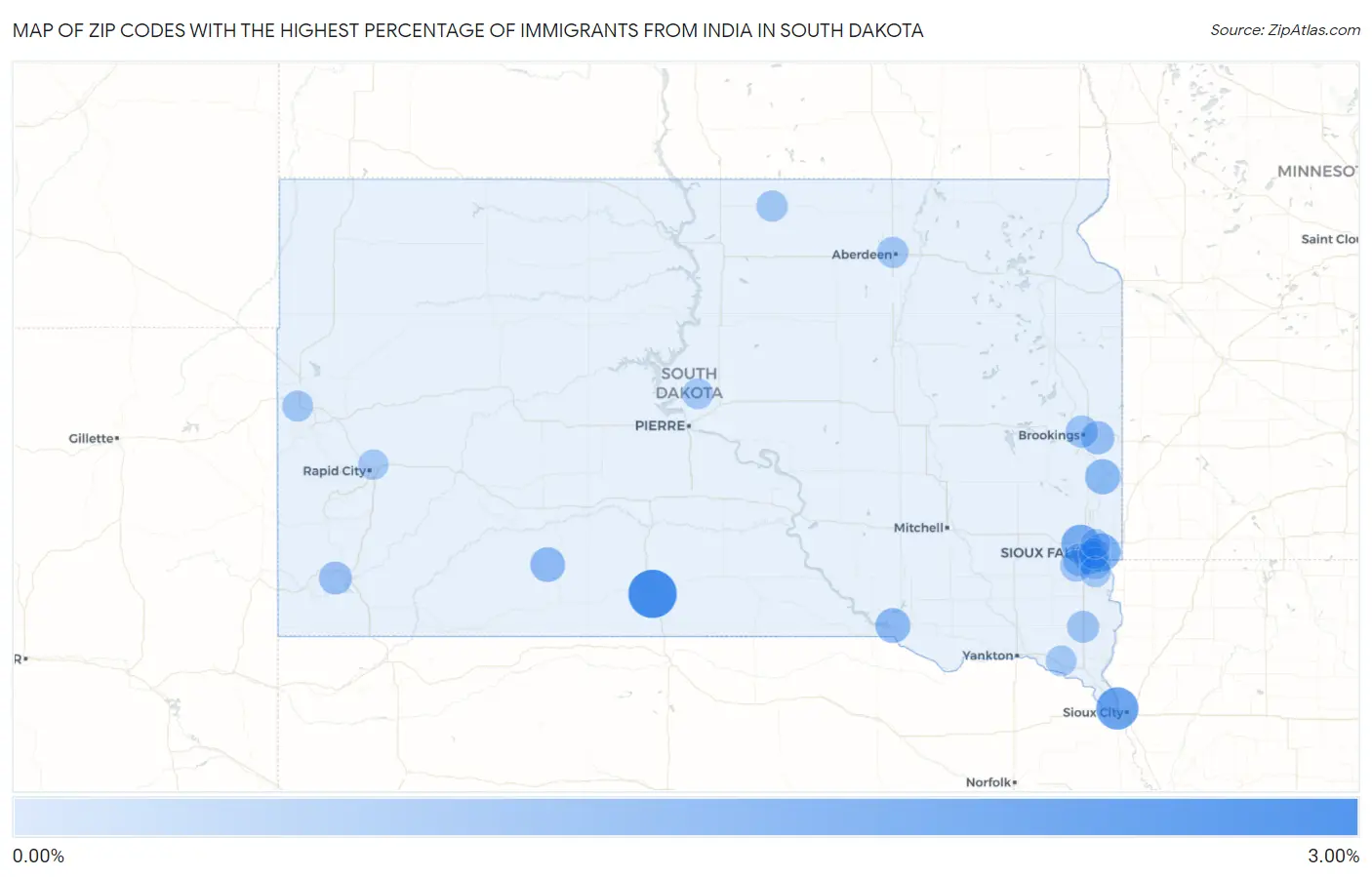 Zip Codes with the Highest Percentage of Immigrants from India in South Dakota Map