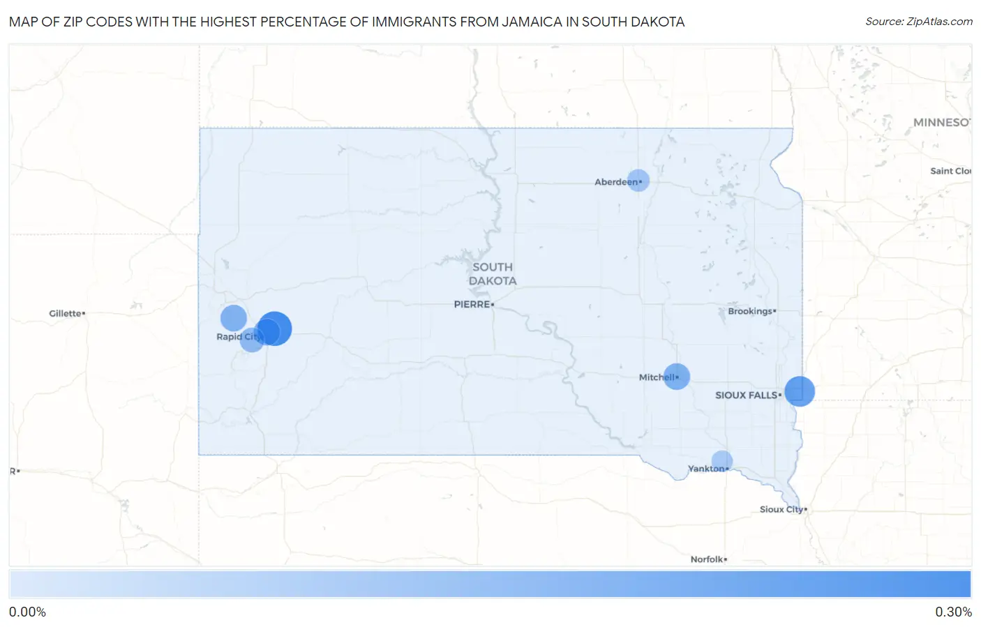 Zip Codes with the Highest Percentage of Immigrants from Jamaica in South Dakota Map