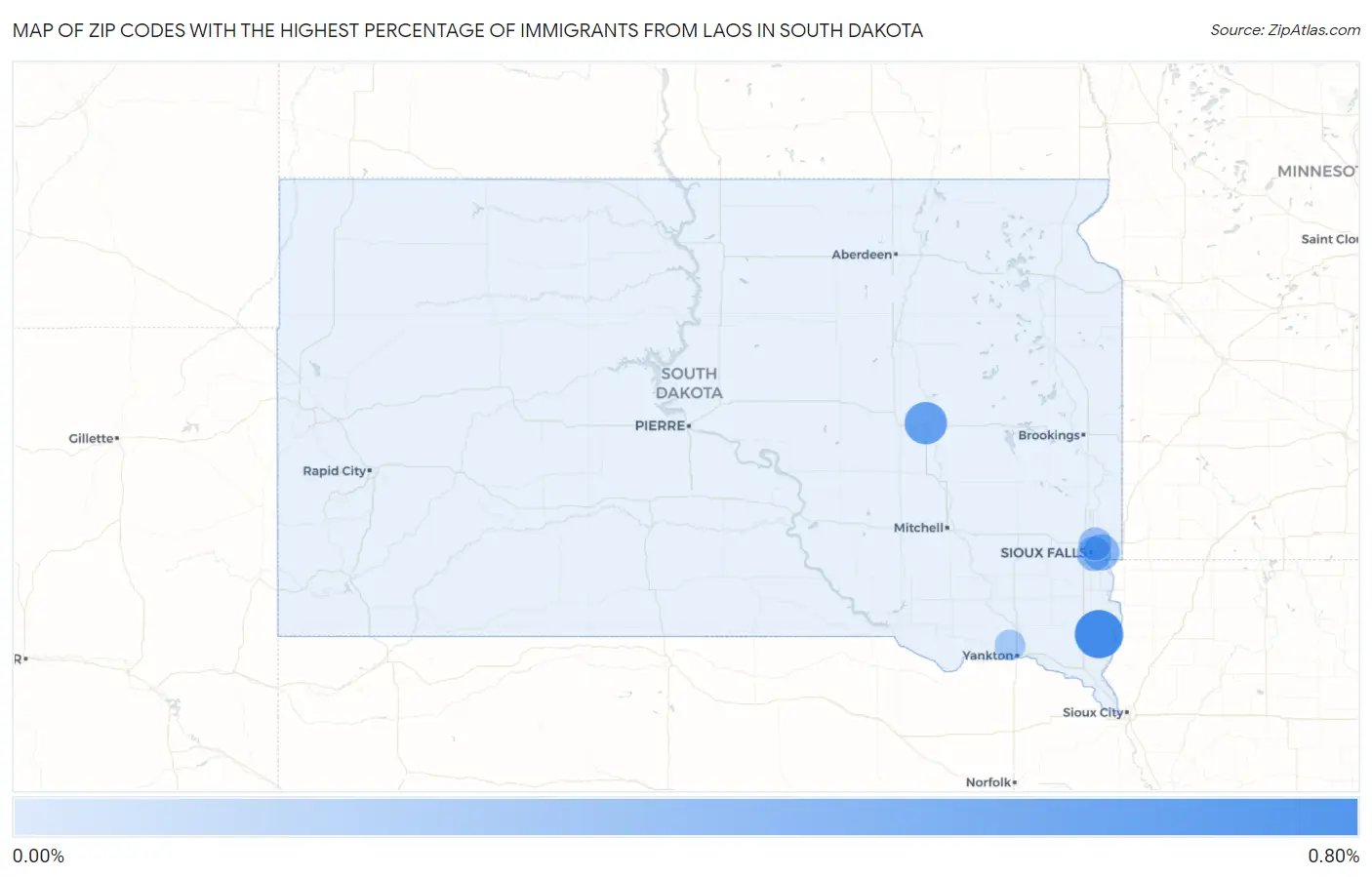 Zip Codes with the Highest Percentage of Immigrants from Laos in South Dakota Map