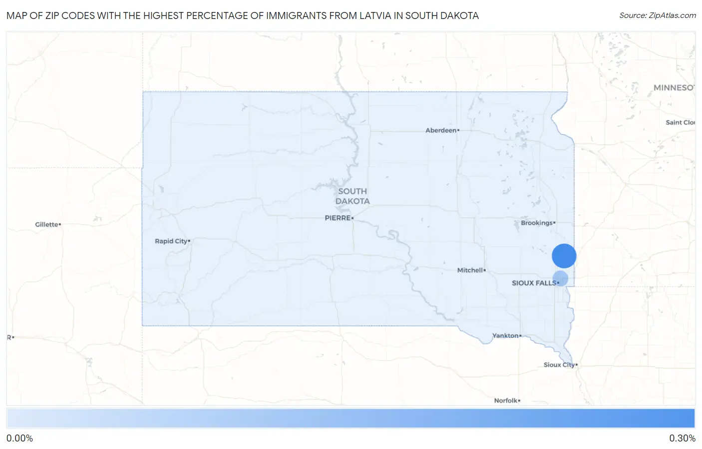 Zip Codes with the Highest Percentage of Immigrants from Latvia in South Dakota Map