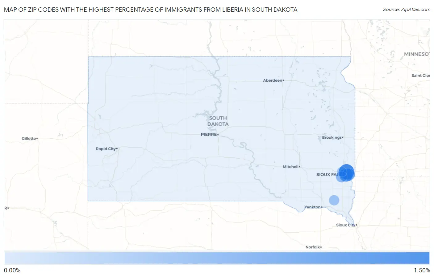 Zip Codes with the Highest Percentage of Immigrants from Liberia in South Dakota Map
