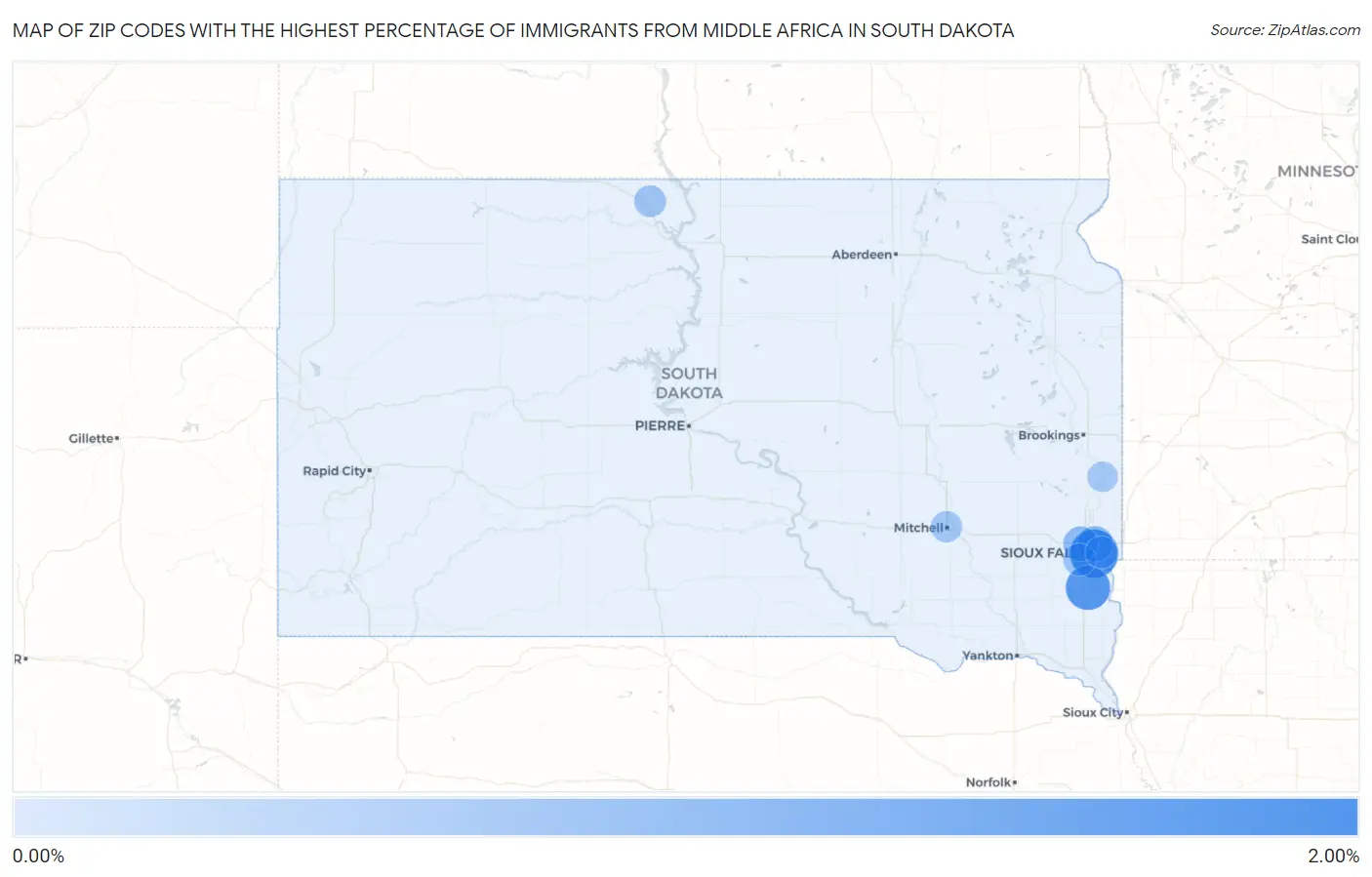 Zip Codes with the Highest Percentage of Immigrants from Middle Africa in South Dakota Map