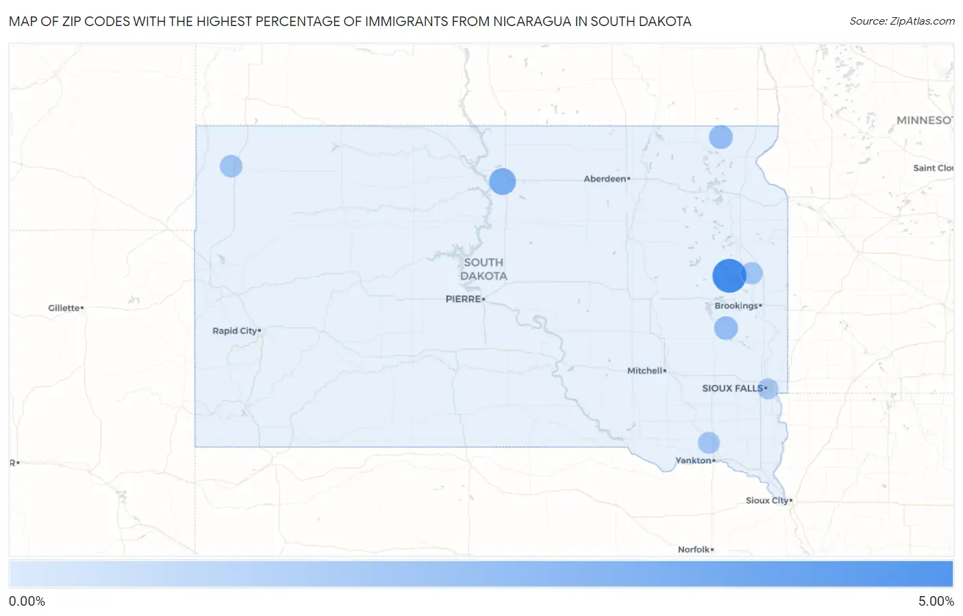 Zip Codes with the Highest Percentage of Immigrants from Nicaragua in South Dakota Map