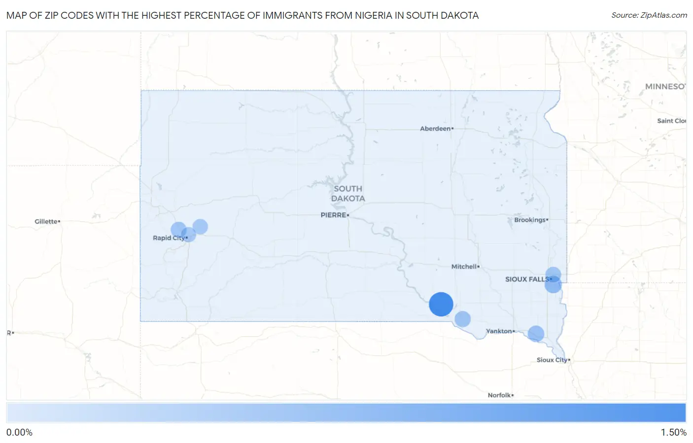Zip Codes with the Highest Percentage of Immigrants from Nigeria in South Dakota Map