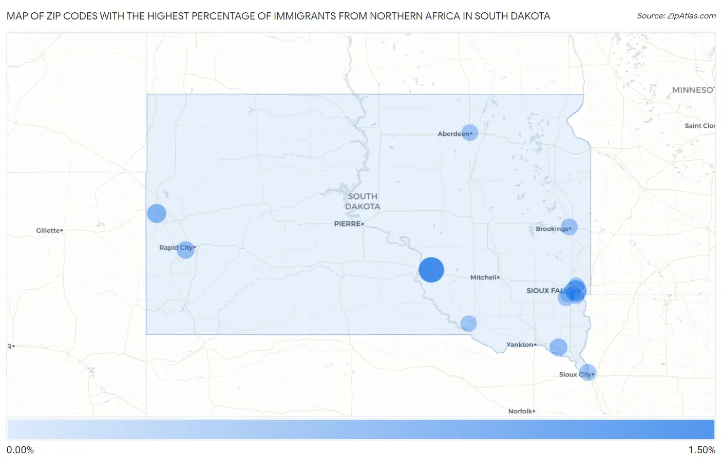 Zip Codes with the Highest Percentage of Immigrants from Northern Africa in South Dakota Map