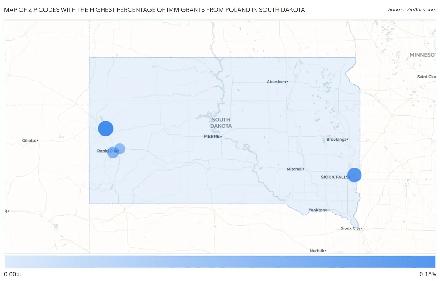 Zip Codes with the Highest Percentage of Immigrants from Poland in South Dakota Map