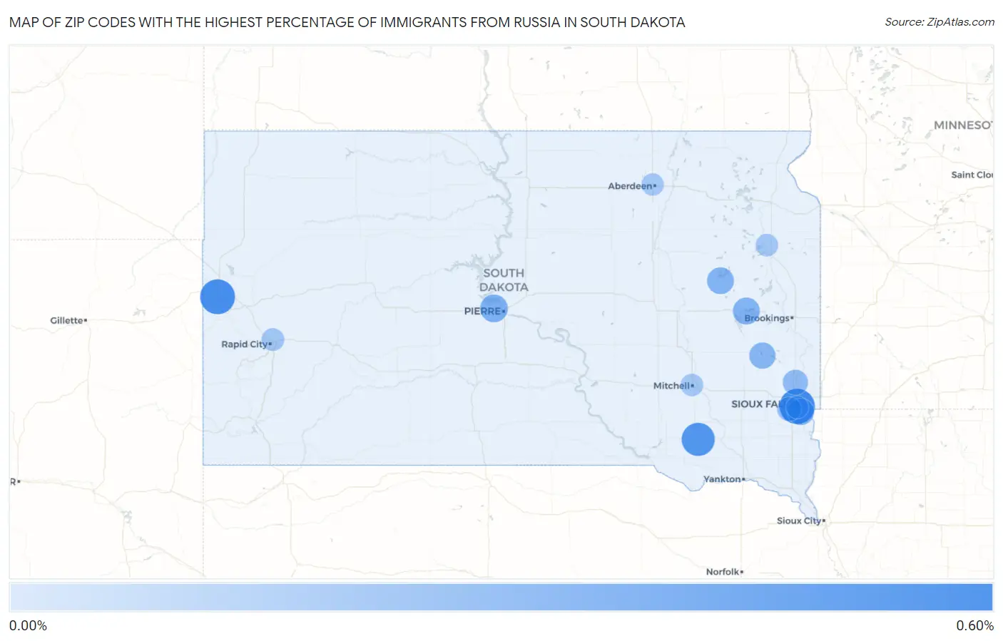 Zip Codes with the Highest Percentage of Immigrants from Russia in South Dakota Map