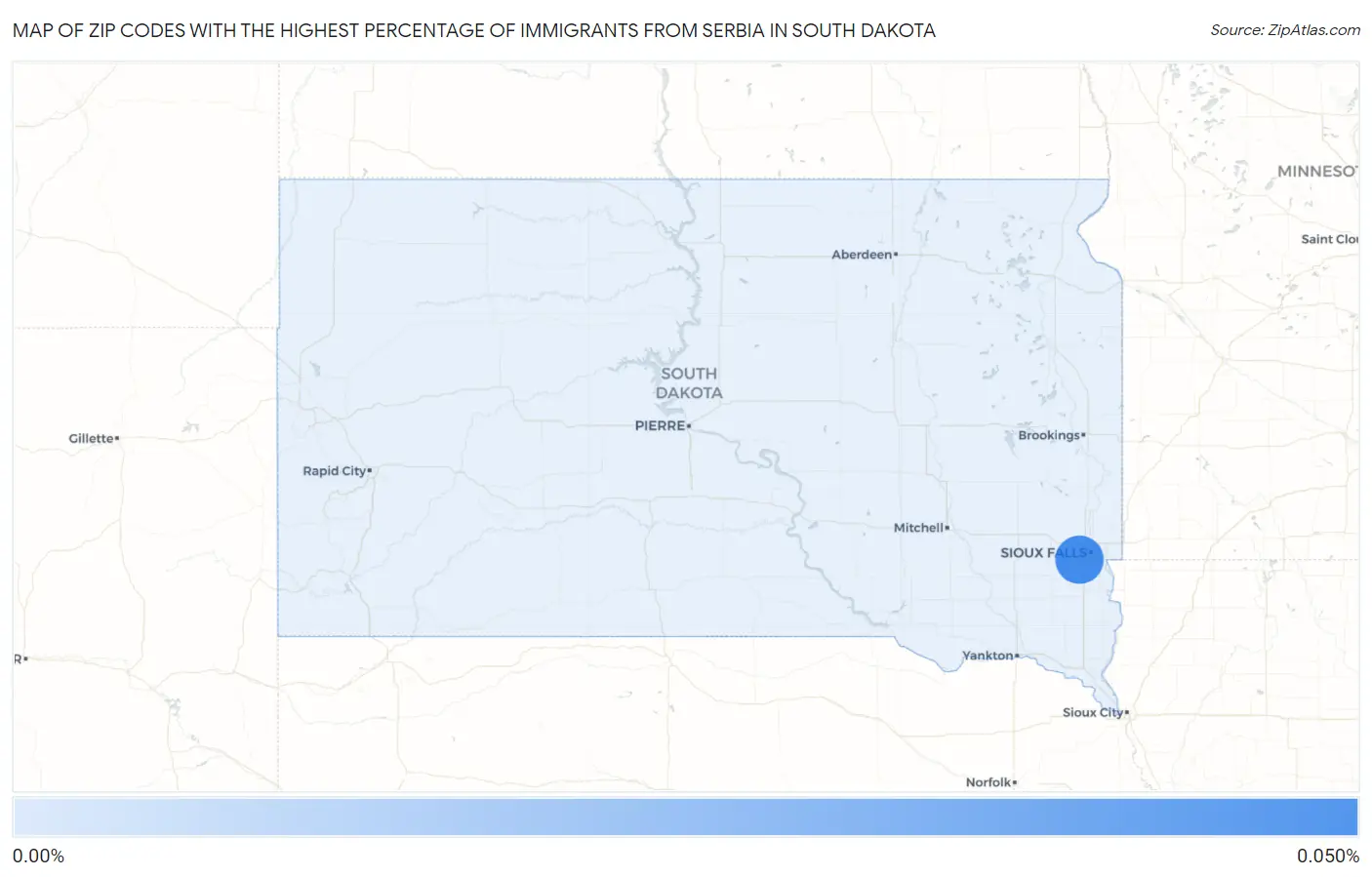 Zip Codes with the Highest Percentage of Immigrants from Serbia in South Dakota Map