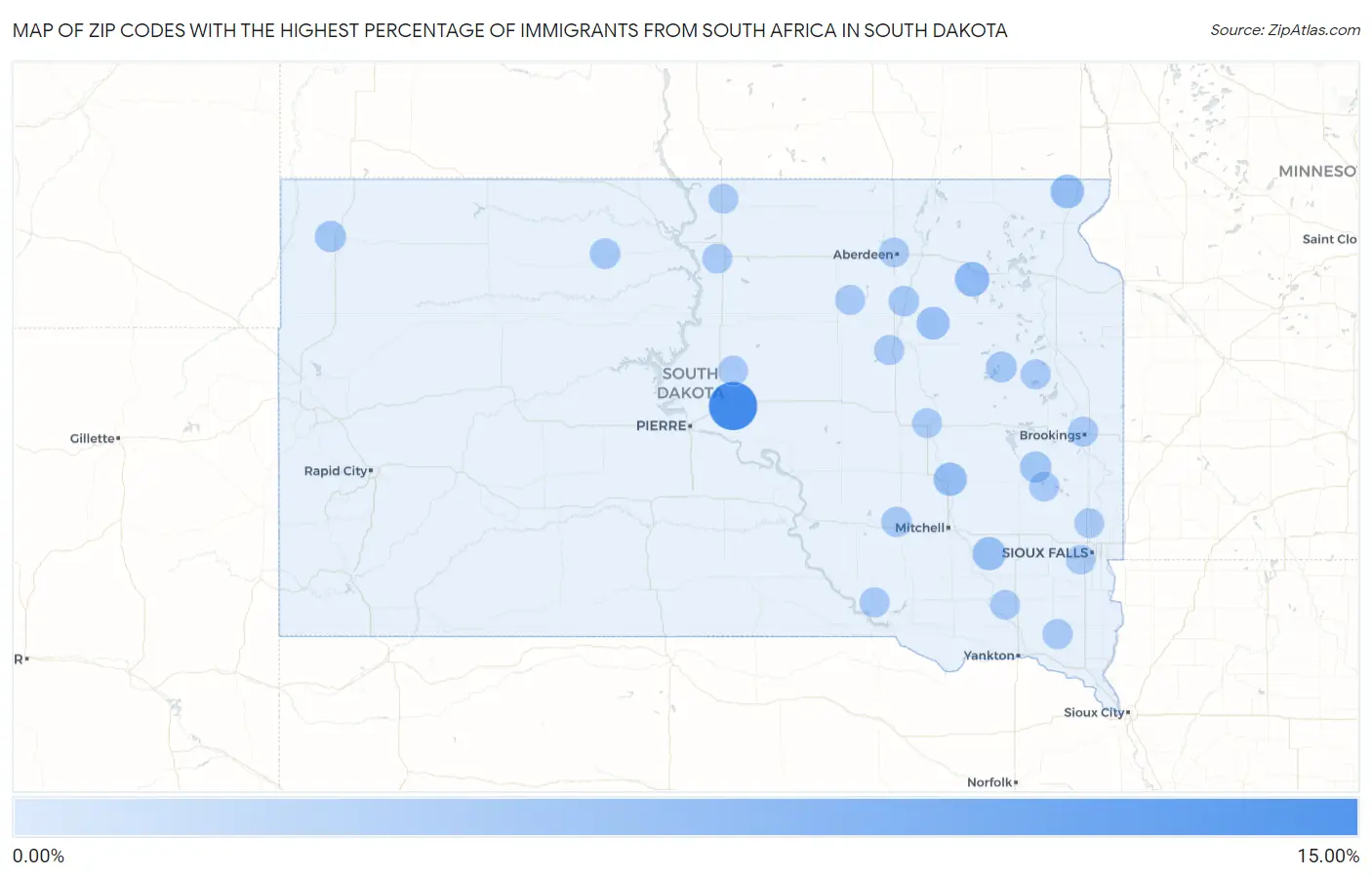 Zip Codes with the Highest Percentage of Immigrants from South Africa in South Dakota Map