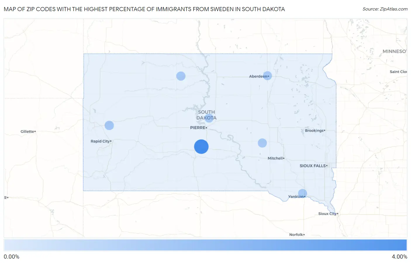 Zip Codes with the Highest Percentage of Immigrants from Sweden in South Dakota Map