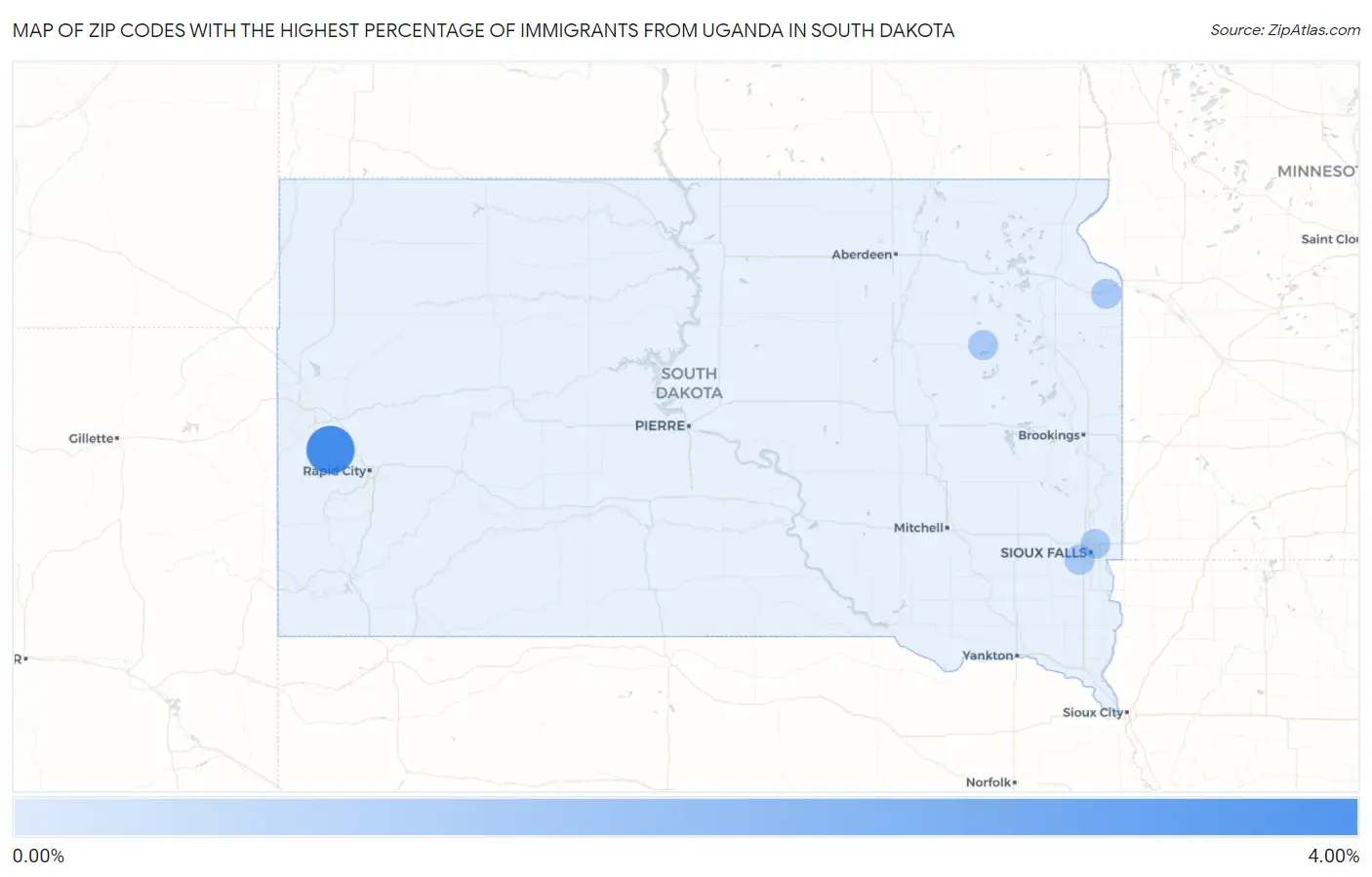 Zip Codes with the Highest Percentage of Immigrants from Uganda in South Dakota Map