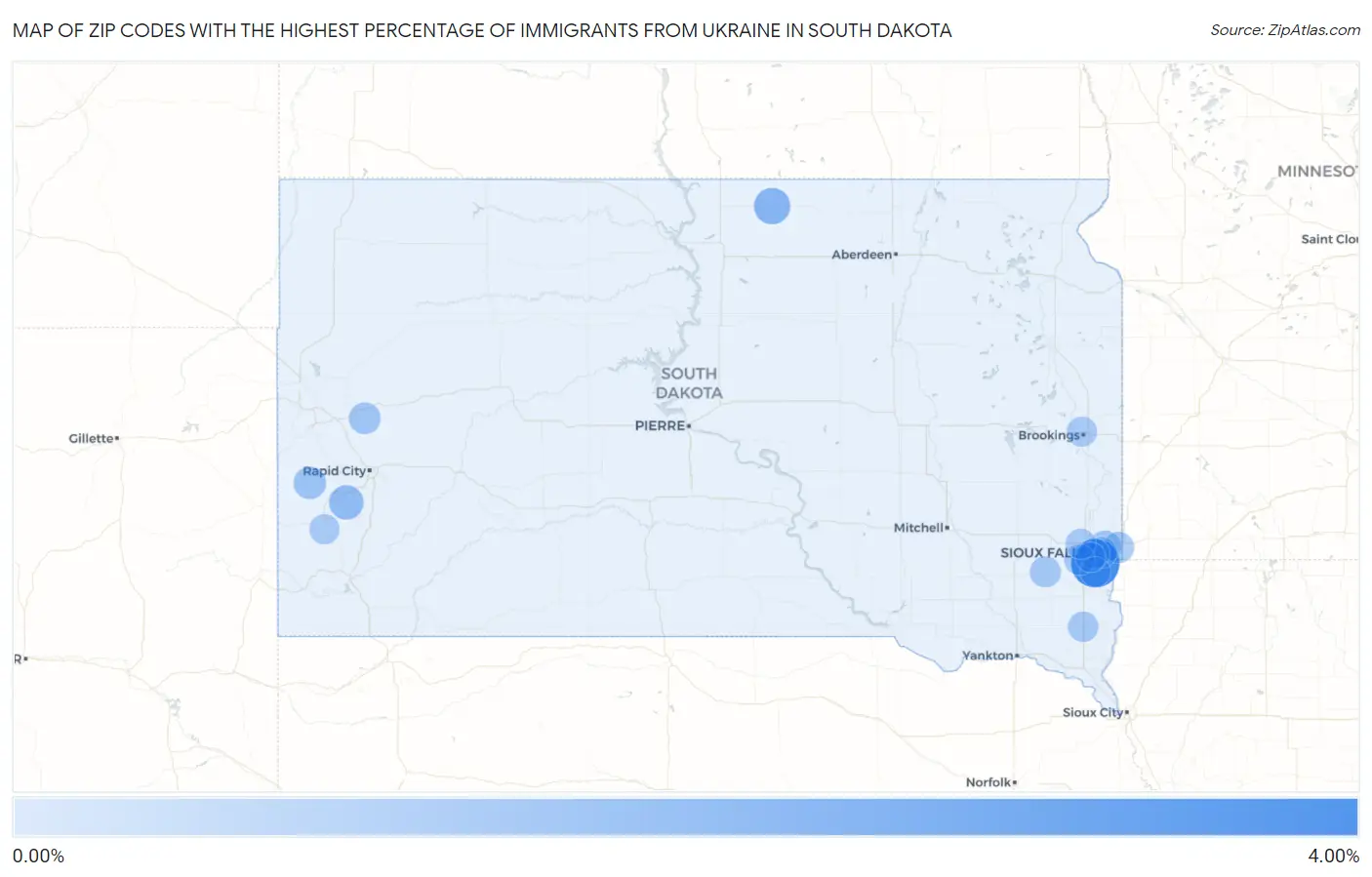 Zip Codes with the Highest Percentage of Immigrants from Ukraine in South Dakota Map