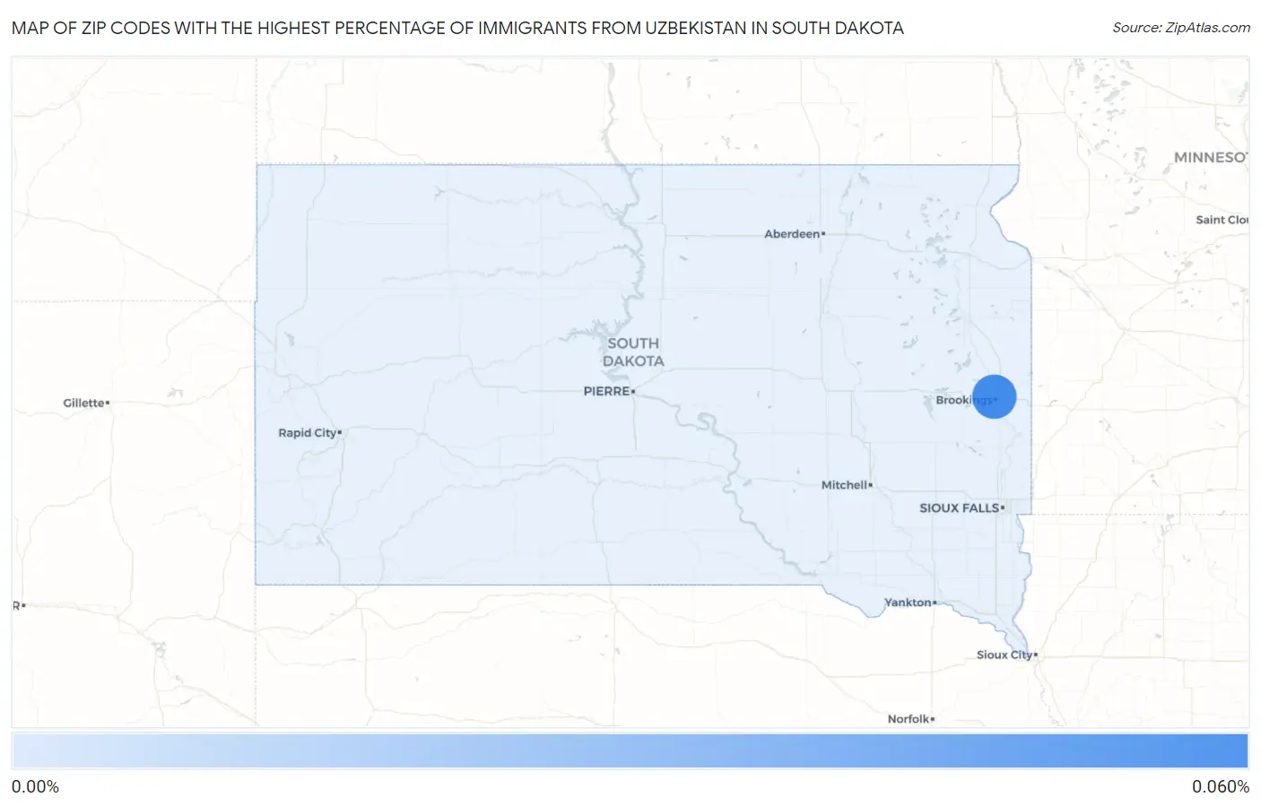 Zip Codes with the Highest Percentage of Immigrants from Uzbekistan in South Dakota Map