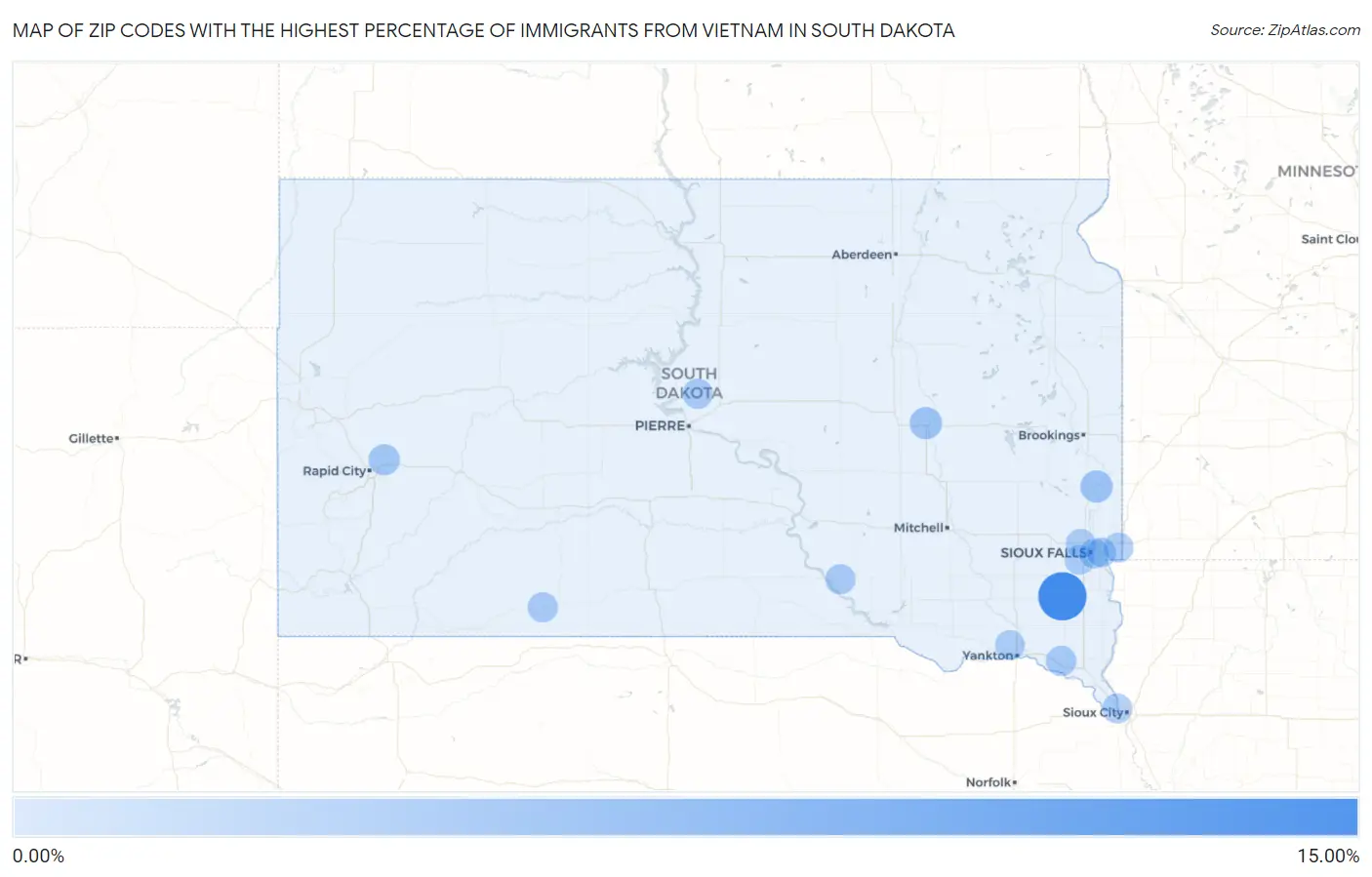 Zip Codes with the Highest Percentage of Immigrants from Vietnam in South Dakota Map