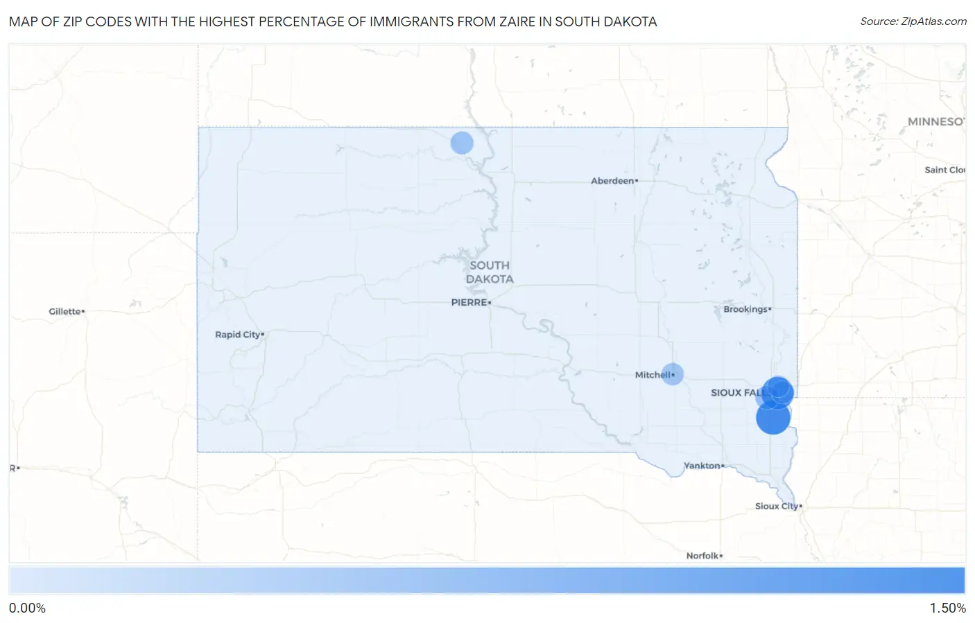 Zip Codes with the Highest Percentage of Immigrants from Zaire in South Dakota Map