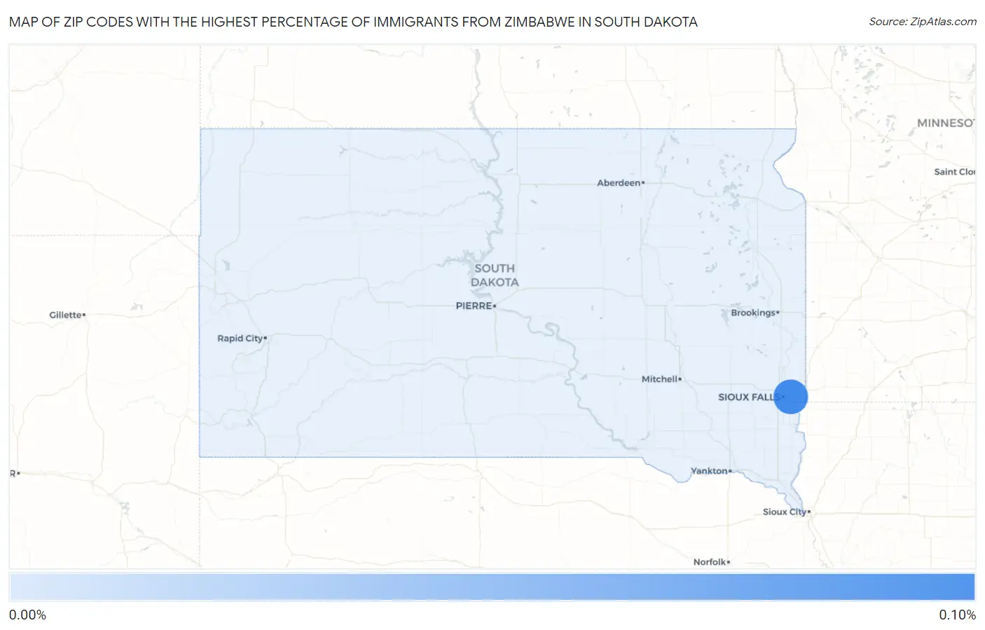 Zip Codes with the Highest Percentage of Immigrants from Zimbabwe in South Dakota Map