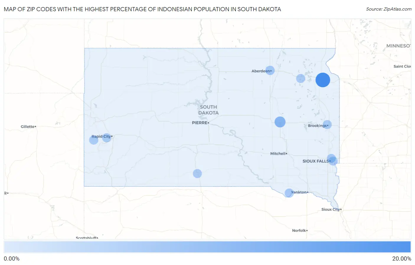 Zip Codes with the Highest Percentage of Indonesian Population in South Dakota Map