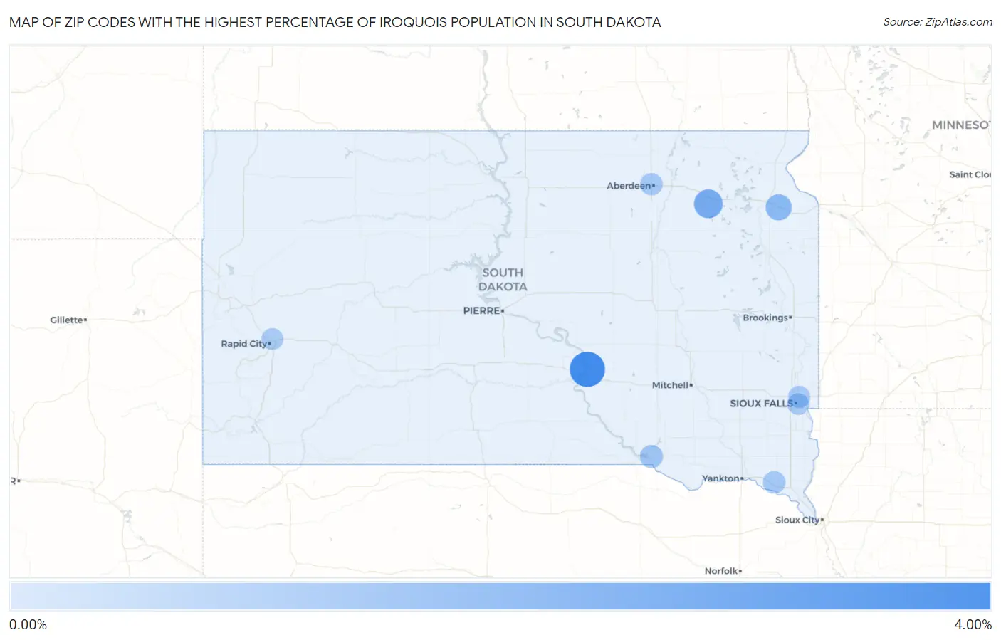 Zip Codes with the Highest Percentage of Iroquois Population in South Dakota Map