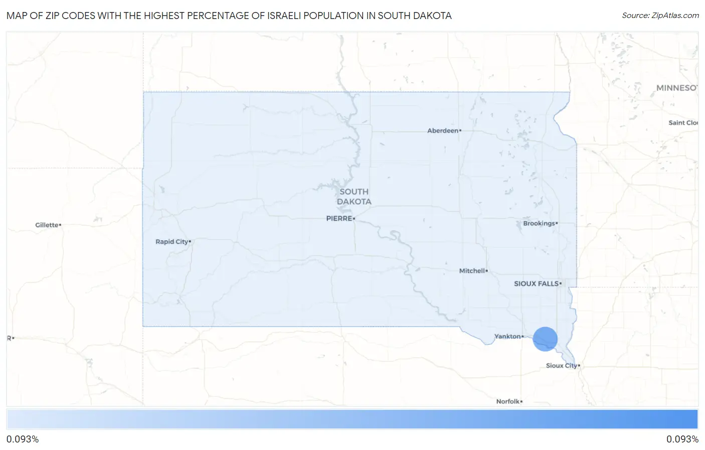 Zip Codes with the Highest Percentage of Israeli Population in South Dakota Map
