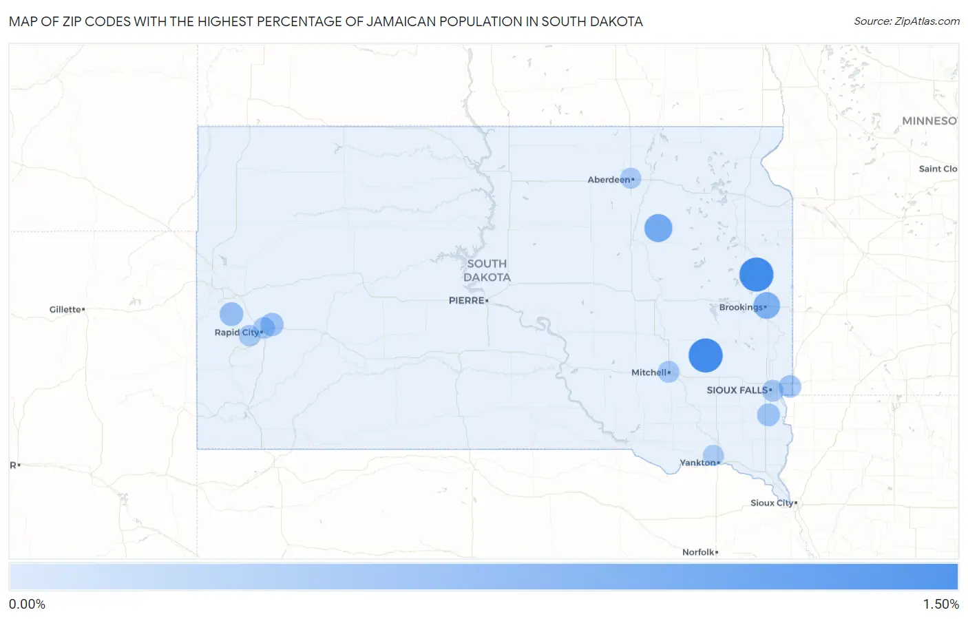 Zip Codes with the Highest Percentage of Jamaican Population in South Dakota Map