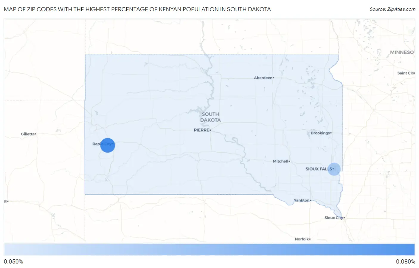 Zip Codes with the Highest Percentage of Kenyan Population in South Dakota Map