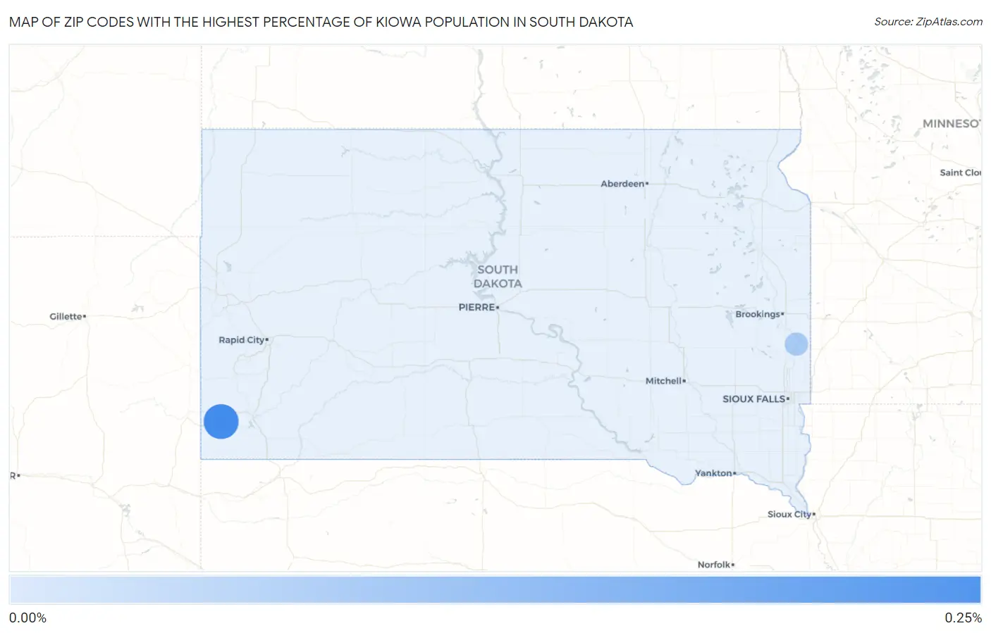 Zip Codes with the Highest Percentage of Kiowa Population in South Dakota Map