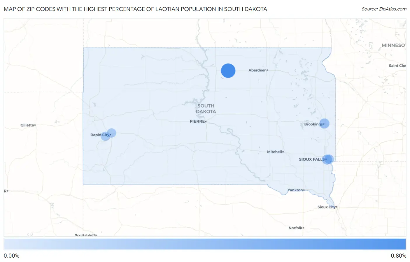 Zip Codes with the Highest Percentage of Laotian Population in South Dakota Map