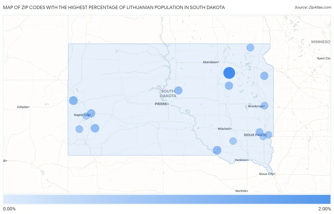 Zip Codes with the Highest Percentage of Lithuanian Population in South Dakota Map