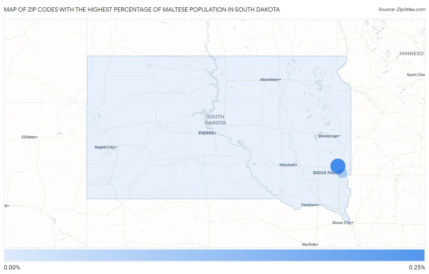 Zip Codes with the Highest Percentage of Maltese Population in South Dakota Map