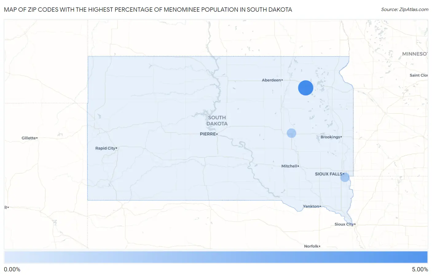 Zip Codes with the Highest Percentage of Menominee Population in South Dakota Map