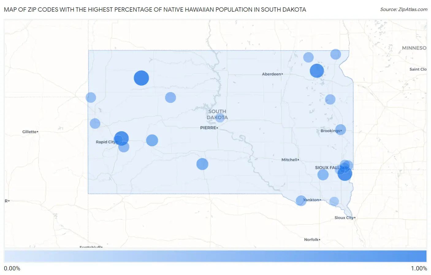 Zip Codes with the Highest Percentage of Native Hawaiian Population in South Dakota Map