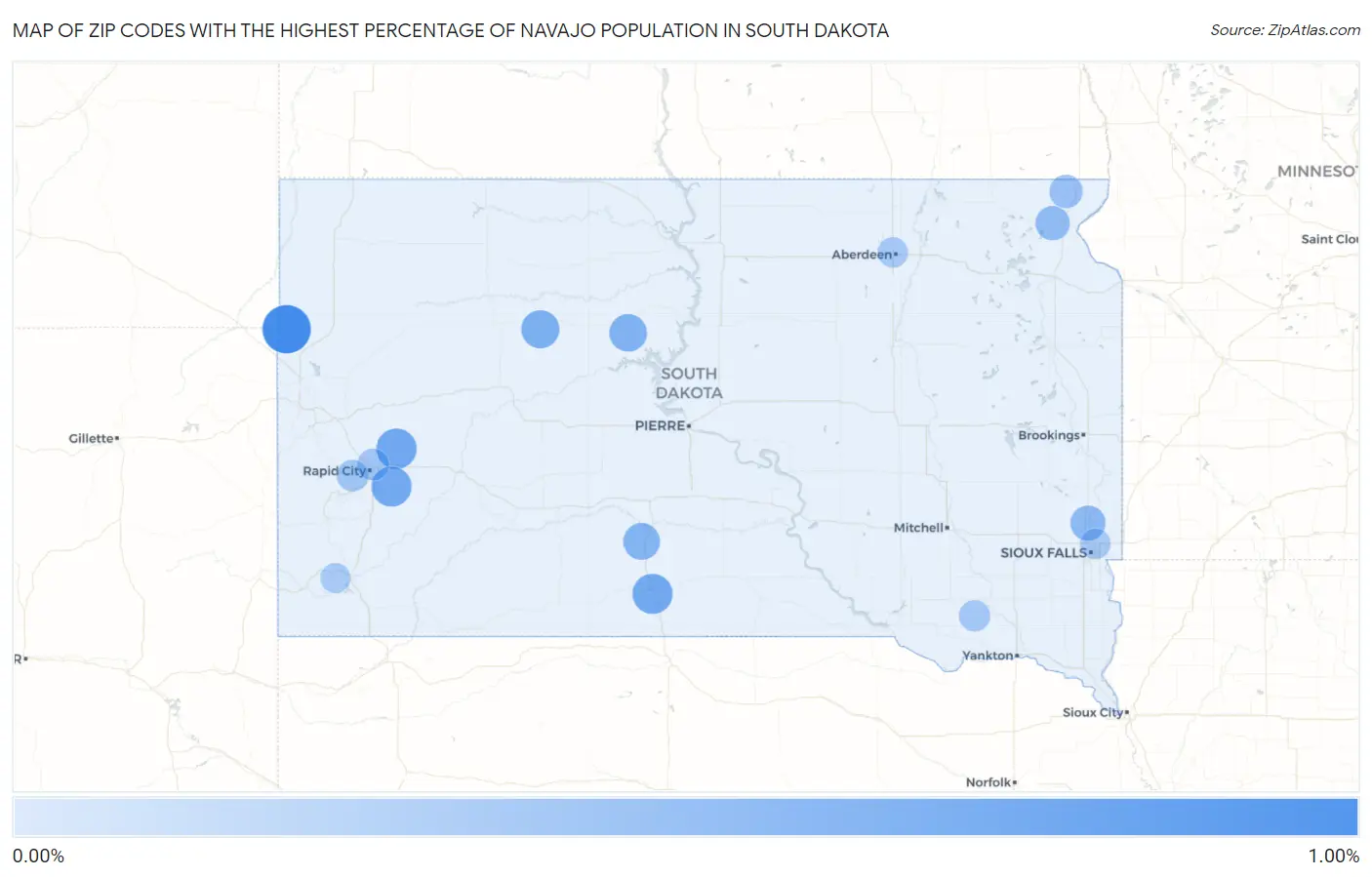 Zip Codes with the Highest Percentage of Navajo Population in South Dakota Map