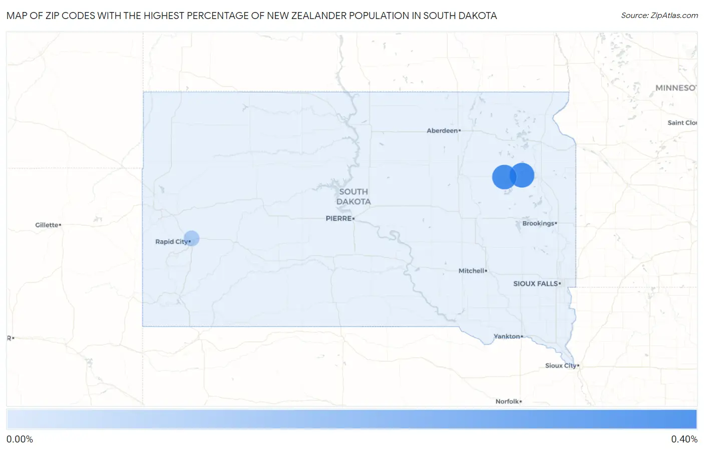 Zip Codes with the Highest Percentage of New Zealander Population in South Dakota Map