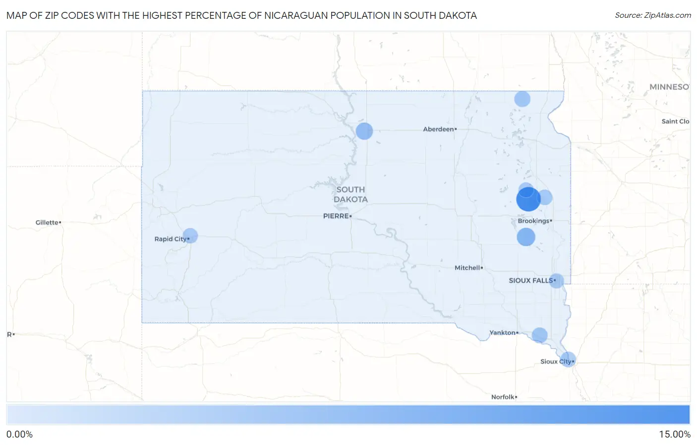 Zip Codes with the Highest Percentage of Nicaraguan Population in South Dakota Map