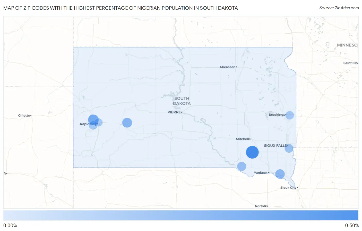 Zip Codes with the Highest Percentage of Nigerian Population in South Dakota Map