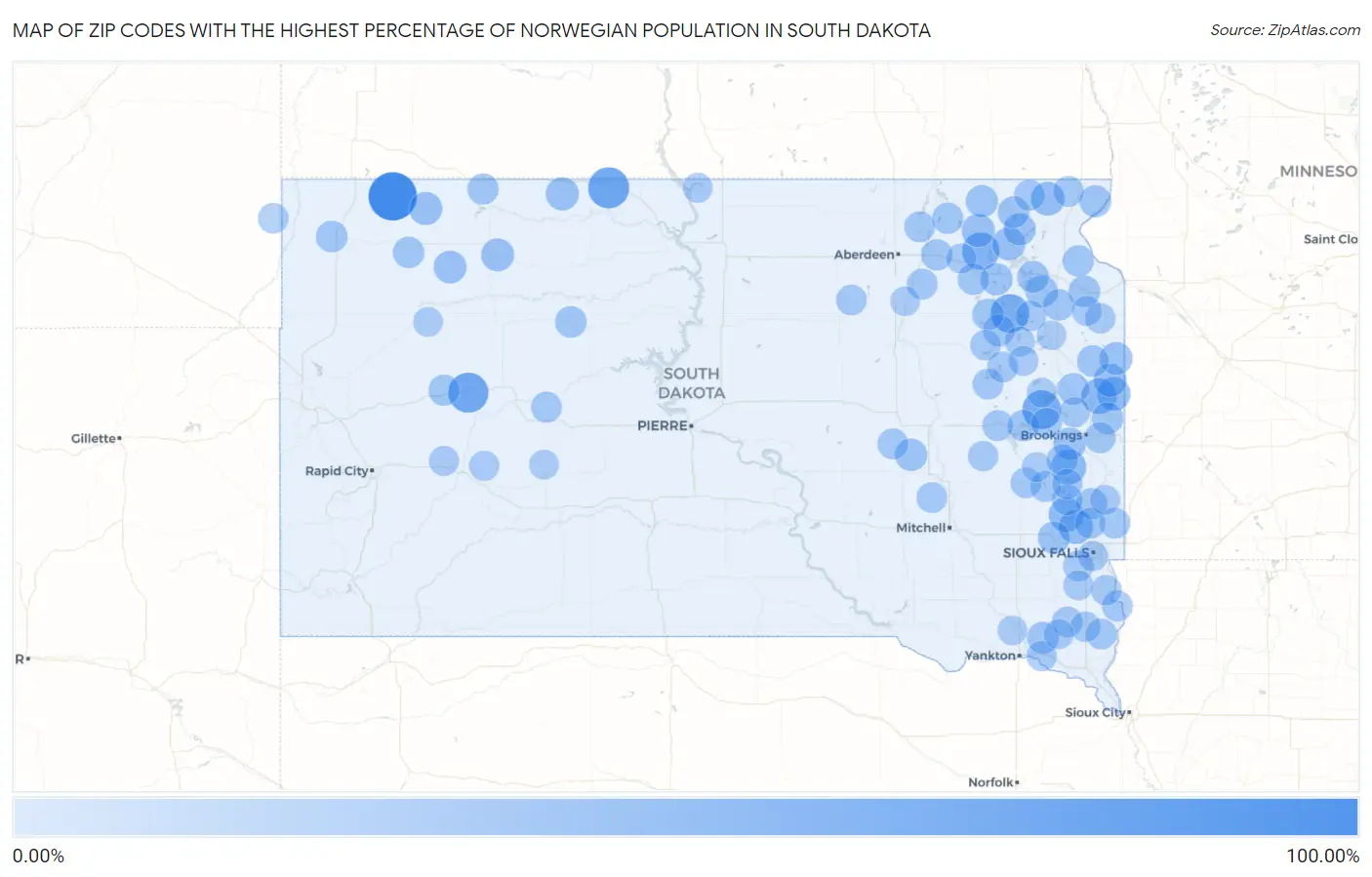 Zip Codes with the Highest Percentage of Norwegian Population in South Dakota Map