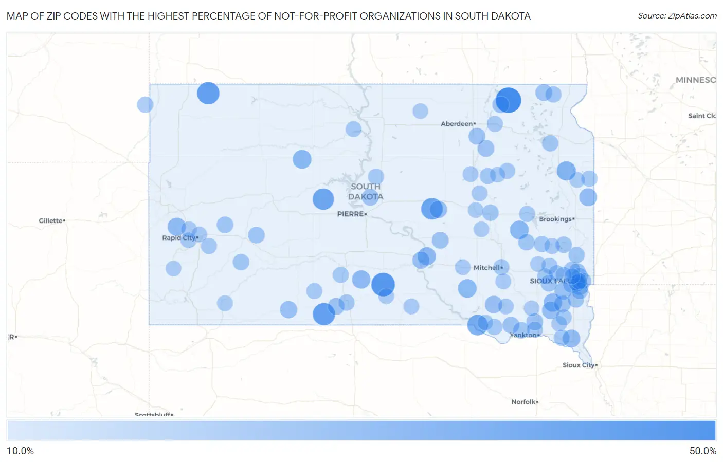 Zip Codes with the Highest Percentage of Not-for-profit Organizations in South Dakota Map