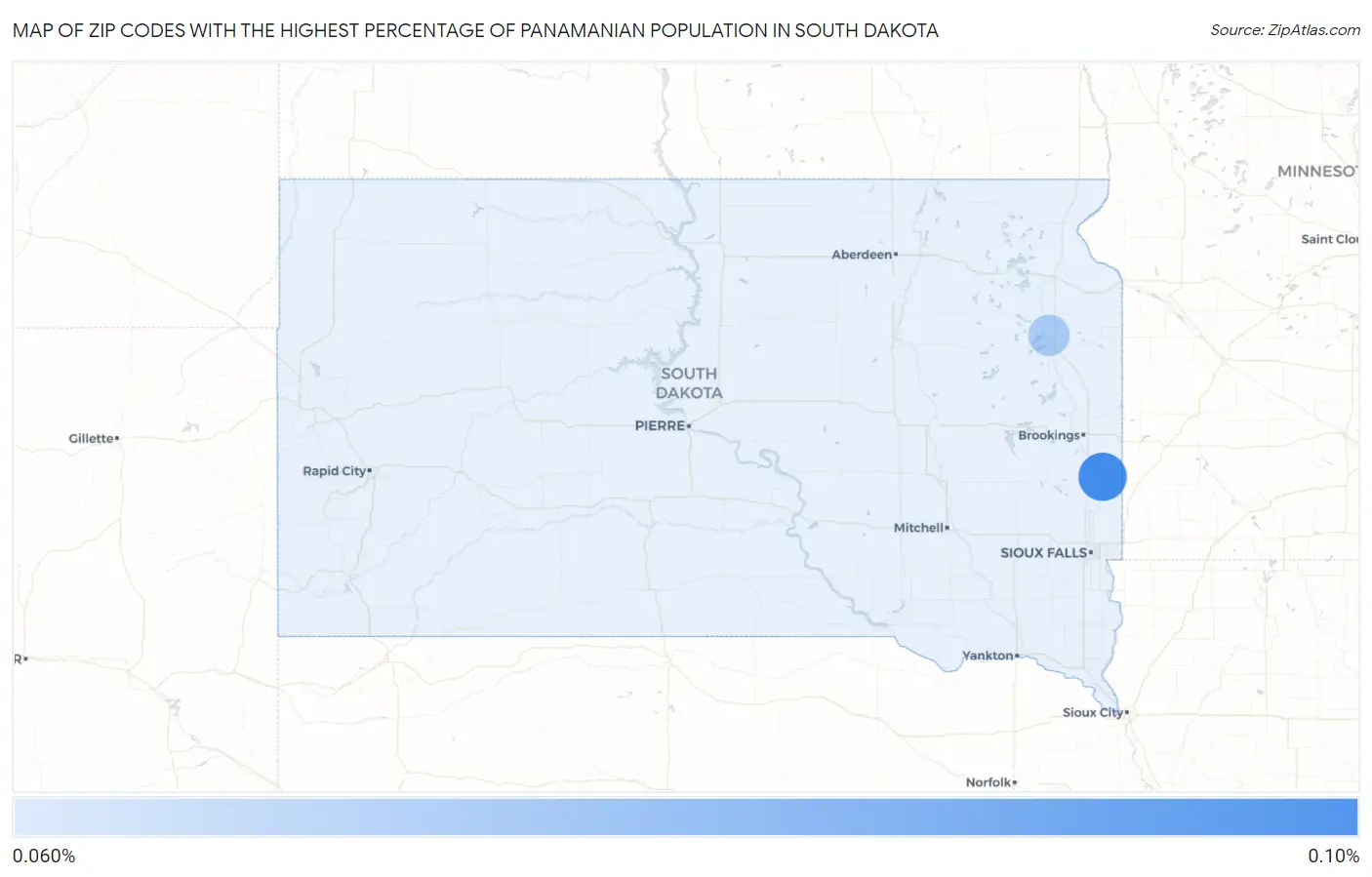 Zip Codes with the Highest Percentage of Panamanian Population in South Dakota Map